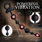 Master Series Balls Deep Vibrating Silicone Anal Beads with powerful vibration and triple motors for enhanced pleasure.