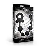 Master Series Balls Deep Vibrating Silicone Anal Beads packaging featuring 3 powerful motors for enhanced vibration.