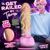 K-Pop Idols Taeon Silicone Dildo with Balls featuring glow-in-the-dark veiny texture and a collectible design.