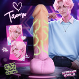 K-Pop Idols Taeon Silicone Dildo with Balls featuring glow-in-the-dark vein details and collectible design.