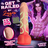 K-Pop Idols Zayen Silicone Dildo with Balls featuring glow-in-the-dark veins and realistic veiny texture.