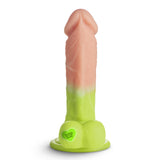 K-Pop Idols Reiven Silicone Dildo with Balls featuring a neon ombré design and suction cup base.