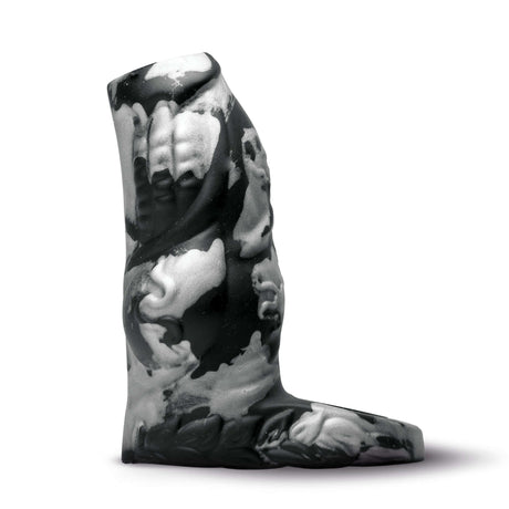 Creature Cocks Night Prowler Silicone Penis Enhancer in a black and white design, showcasing ribbed details and added girth.