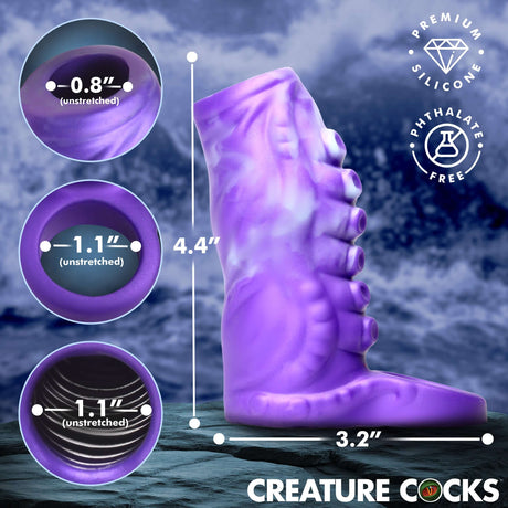 Creature Cocks Tenta-Thick Silicone Penis Enhancer with measurements showing 4.4 inches length and 3.2 inches width.