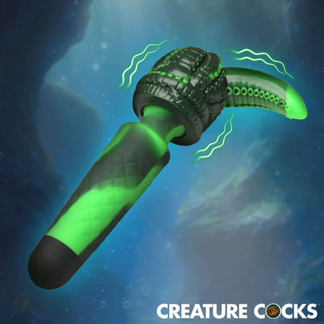 Octo Wand Silicone Vibrating Wand With Attachment in green, featuring textured tentacle attachment for stimulation.