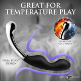 Master Series Dual Desire Dual-Ended Silicone & Metal Dildo shown, great for temperature play with a firm, heavy design.