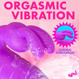 Thrusting Silicone Rabbit Vibrator Purple with clitoral stimulation feature in a vibrant design.