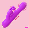 Thrusting Silicone Rabbit Vibrator Purple featuring dual motors for enhanced pleasure and motorized thrusting action.
