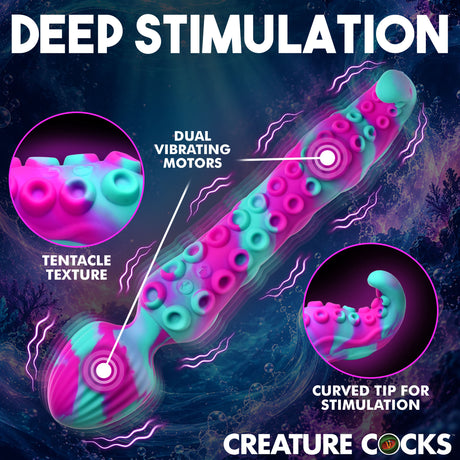 Creature Cocks Kraken Dual-Ended Silicone Wand Massager with tentacle texture and dual vibrating motors.