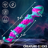 Creature Cocks Kraken Dual-Ended Silicone Wand Massager with vibrant colors, showcasing dimensions and features.