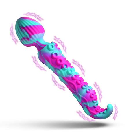 Creature Cocks Kraken Dual-Ended Silicone Wand Massager in vibrant colors, showcasing ribbed and textured features.
