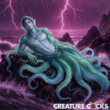 Creature Cocks Deep Squirmer Squirming Silicone Vibrator fantasy design with tentacles and lightning background.