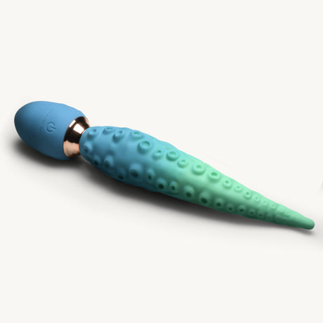 Creature Cocks Deep Squirmer Squirming Silicone Vibrator in blue and green silicone with tentacle design.