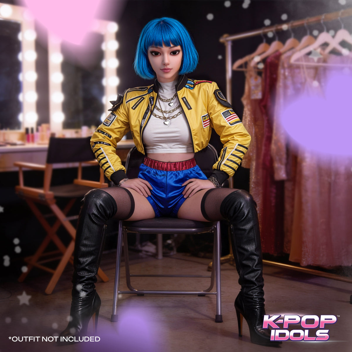 K-Pop Idol 55 Inch TPE Love Doll With 3 Wigs posing in stylish outfit, showcasing beauty and craftsmanship.