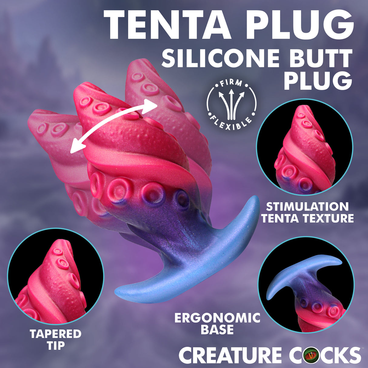 Creature Cocks Tenta Plug Silicone Butt Plug featuring textured tentacle design and ergonomic base for comfortable use.