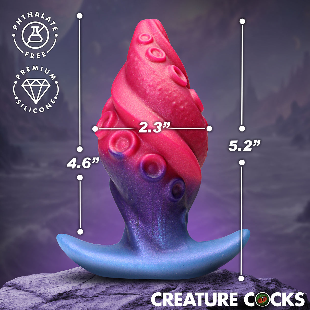 Creature Cocks Tenta Plug Silicone Butt Plug with 4.6 insertable inches and 2.3 inches girth in vibrant colors.