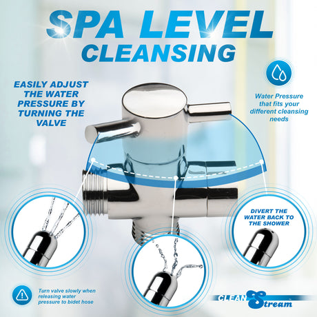 CleanStream Ultimate Shower Enema Set tee valve for adjusting water pressure during cleansing.