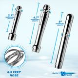 CleanStream Ultimate Shower Enema Set nozzles with various insertable lengths and a 6.5 feet hose for shower use.