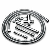 CleanStream Ultimate Shower Enema Set components including hose, tee valve, and nozzles for shower installation.