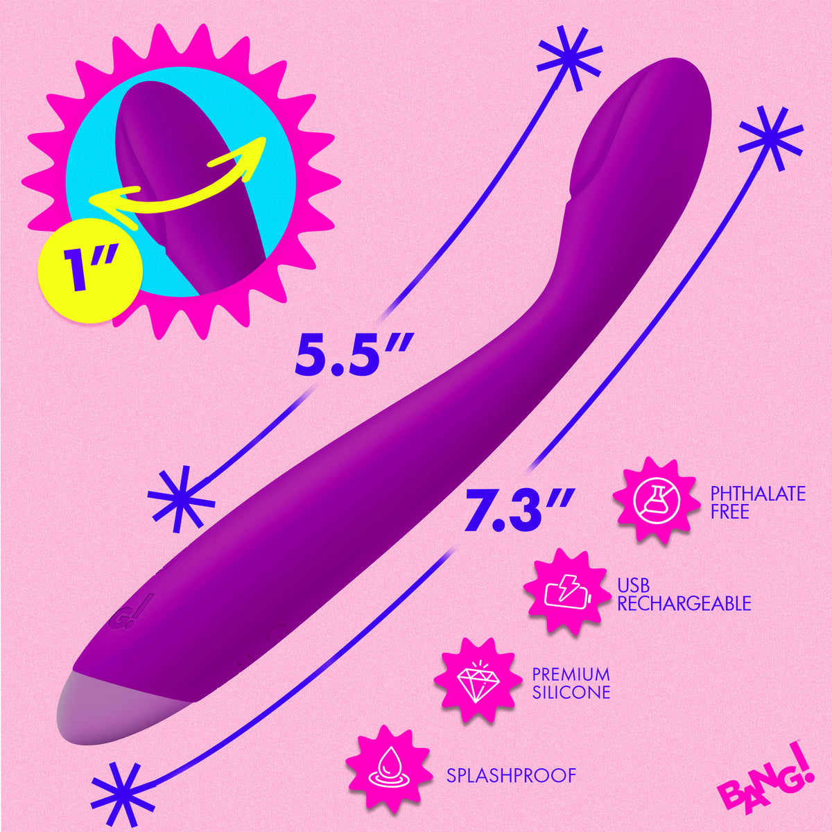 Flexible Silicone G-Spot Vibrator Purple features a bendable neck for targeted pleasure and is USB rechargeable.