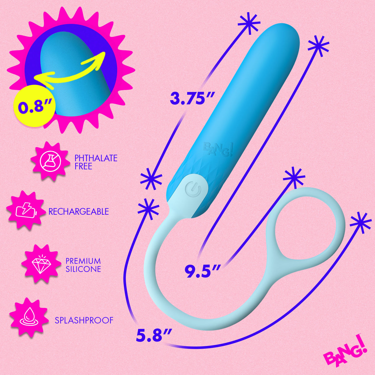 Bang Silicone Bullet with Cord Blue - Image 5