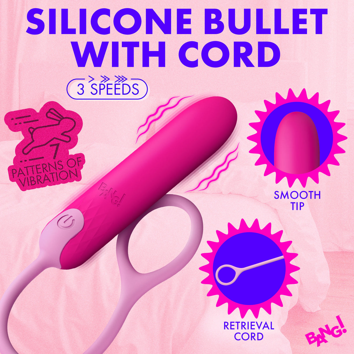 Bang Silicone Bullet with Cord Pink - Image 3