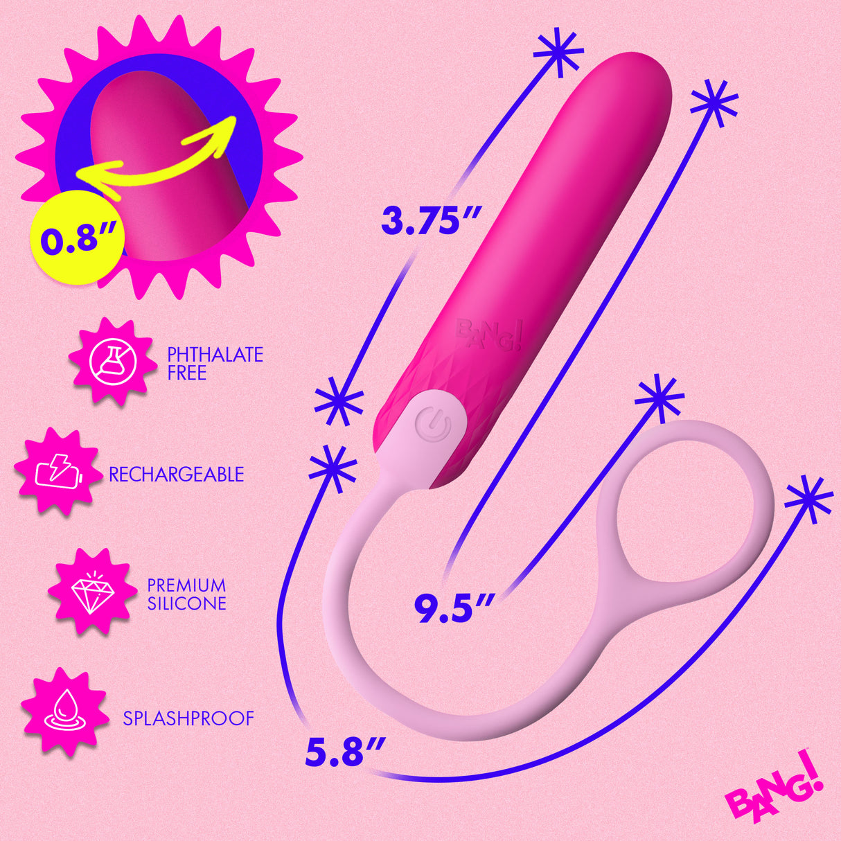 Bang Silicone Bullet with Cord Pink - Image 5