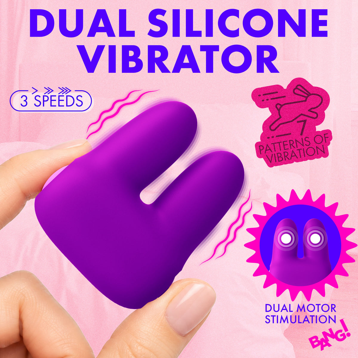 Hand holding a Dual Silicone Clitoral Vibrator Purple showcasing its design and features.