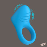 Bang Vibrating Silicone C-Ring Black in blue color with ribbed texture and vibrating features.