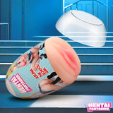 Asuna the School Girl Pussy Egg Masturbator displayed with packaging and clear case on blue stairs.