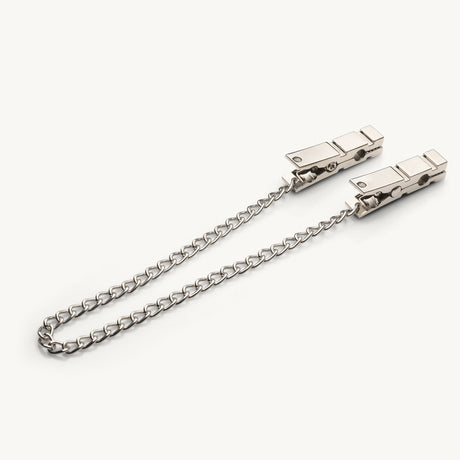 Naughty Pleasure Nipple Clamps with a connecting chain for firm pressure and fixed tension.