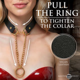 Master Series Halo Desire O-Ring Collar Black featuring gold curb chains and vegan leather design.