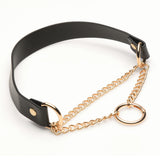Master Series Halo Desire O-Ring Collar Black featuring a black leather strap and gold curb chains.