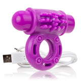 Screaming O Charged O Wow Vibrating Cock Ring Purple with USB charging cable for couples' pleasure.