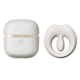 ZALO Apis Vibrating Couples Ring Ivory White next to its sleek charging case in elegant design.