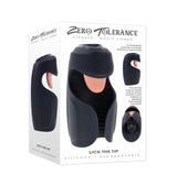 Lick the Tip Vibrating Tongue Stroker Black packaging showcasing silicone design and pulsating features.