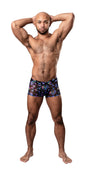 Male Power Hazy Dayz Pouch Short Large Mushroom displayed on a model showcasing its playful mushroom print.