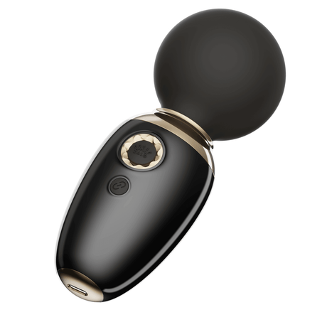 ZALO AVA black smart wand massager with DirectPower 2.0 and heating function, dual-layer silicone head, elegant pearlescent handle.