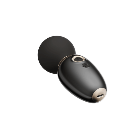 ZALO's AVA black smart wand massager with DirectPower 2.0 and heating function, dual-layer silicone head, and elegant pearlescent handle.