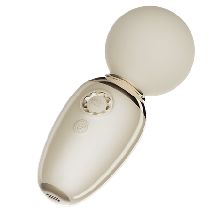 ZALO's AVA white smart wand massager with heating function and DirectPower 2.0 technology, featuring a round head and elegant pearlescent handle.