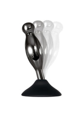 Evolved Joy Sticks 2 Piece Anal Plug Set Black Chrome showcasing sculpted plugs with a smooth silicone base.