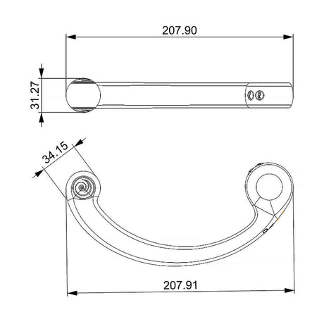 Technical drawing of SVibe Snail AXI Spot Wand Blue Lagoon dimensions and details.