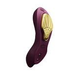 ZALO Aya Wearable Vibrator in Velvet Purple with ergonomic design and gold detailing.