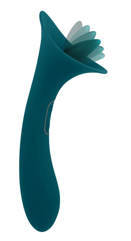 Playboy Pleasure True Indulgence Vibrator Deep Teal with soft tongue and ergonomic design for sensual pleasure.