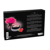 Shunga Kissable Body Powder Raspberry Filling 2.65 Oz packaging with feather applicator and raspberry accents.