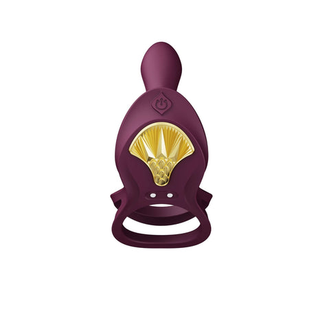 ZALO Bayek Vibrating Couples Ring in Velvet Purple with Golden Accent, Ergonomic Design, and 8 Vibration Modes.