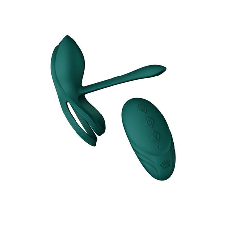 Turquoise green ZALO Bayek vibrating couples ring with remote control, USB rechargeable battery, 8 vibration modes, and waterproof design.