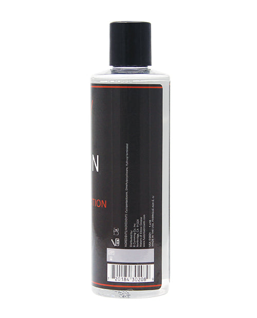 Elbow Grease Fusion Deep Action Silicone Lubricant 8.4 Oz bottle, showcasing its sleek design and product details.