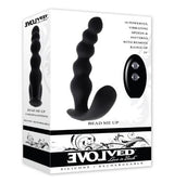 Evolved Bead Me Up Silicone Vibrating Anal Beads Black packaging showcasing design and features.