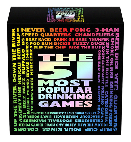 Box showcasing the 51 Most Popular Drinking Games including various party game titles.